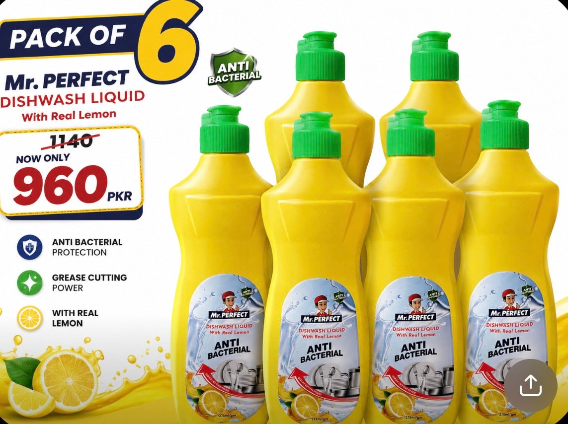 Lemon Dish Wash Liquid – Pack of 6 | Powerful Grease & Oil Cleaner )